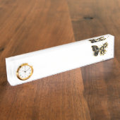 Gold Flower Butterfly met Black Orchid Naambordje (Zijkant)