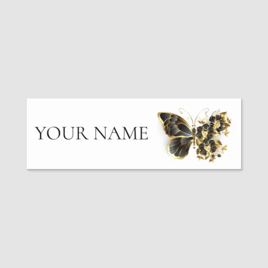 Gold Flower Butterfly met Black Orchid Naamplaatje (Voorkant)