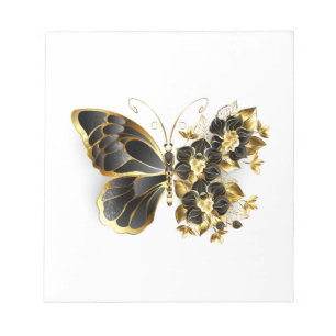 Gold Flower Butterfly met Black Orchid Notitieblok