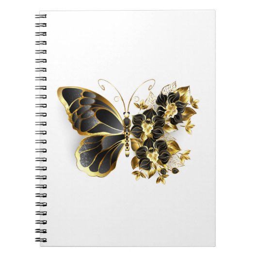 Gold Flower Butterfly met Black Orchid Notitieboek (Voorkant)