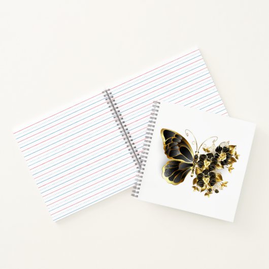 Gold Flower Butterfly met Black Orchid Notitieboek (Binnen)
