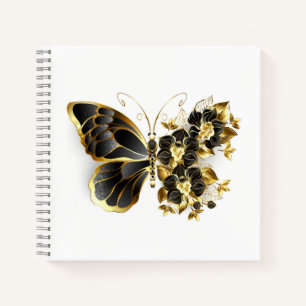 Gold Flower Butterfly met Black Orchid Notitieboek