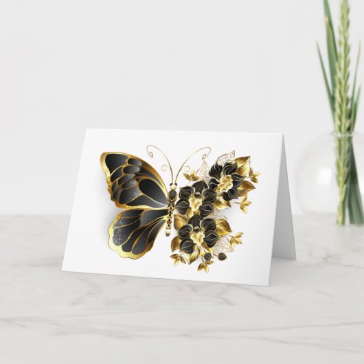 Gold Flower Butterfly met Black Orchid Notitiekaartje (Voorkant)
