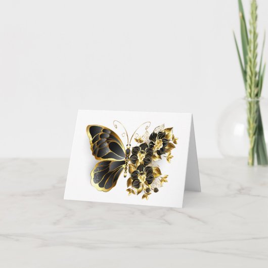 Gold Flower Butterfly met Black Orchid Notitiekaartje (Voorkant)