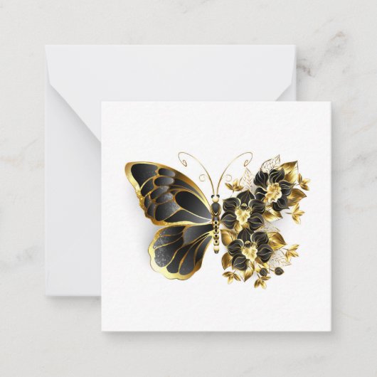 Gold Flower Butterfly met Black Orchid Notitiekaartje (Voorkant)