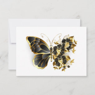 Gold Flower Butterfly met Black Orchid Notitiekaartje