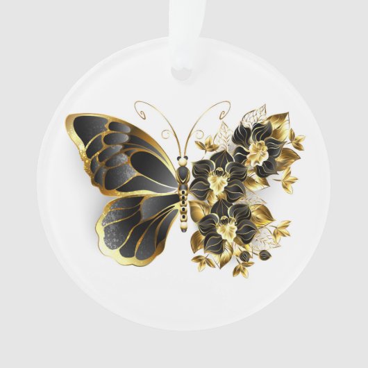 Gold Flower Butterfly met Black Orchid Ornament (voorkant)