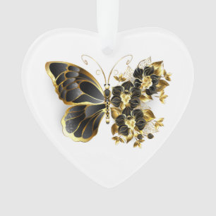 Gold Flower Butterfly met Black Orchid Ornament
