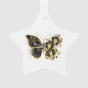 Gold Flower Butterfly met Black Orchid Ornament