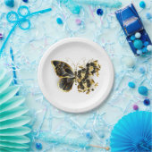Gold Flower Butterfly met Black Orchid Papieren Bordje (Feest)