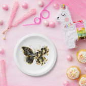 Gold Flower Butterfly met Black Orchid Papieren Bordje (Feest)