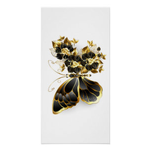 Gold Flower Butterfly met Black Orchid Perfect Poster