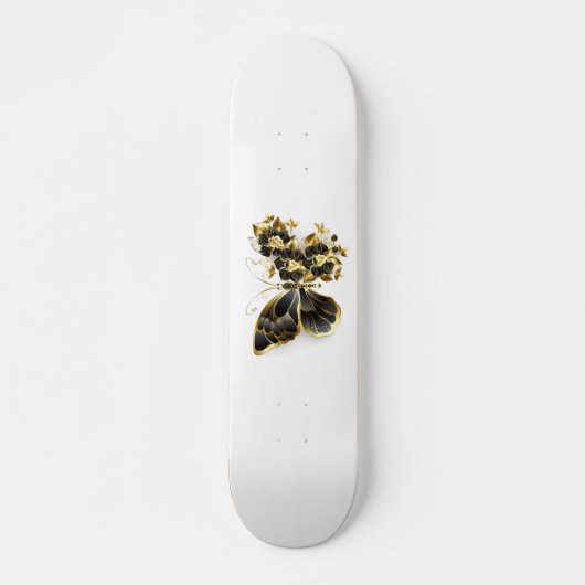 Gold Flower Butterfly met Black Orchid Persoonlijk Skateboard (Voorkant)