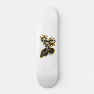 Gold Flower Butterfly met Black Orchid Persoonlijk Skateboard