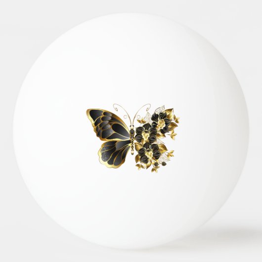 Gold Flower Butterfly met Black Orchid Pingpongbal (Voorkant)