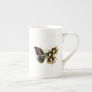 Gold Flower Butterfly met Black Orchid Porselein Kop