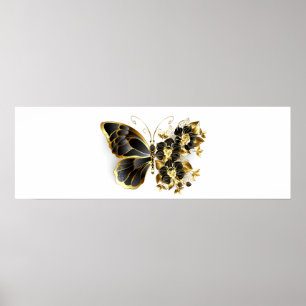 Gold Flower Butterfly met Black Orchid Poster