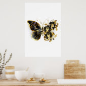 Gold Flower Butterfly met Black Orchid Poster (Keuken)