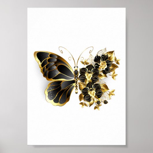 Gold Flower Butterfly met Black Orchid Poster (Voorkant)