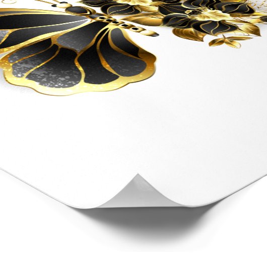 Gold Flower Butterfly met Black Orchid Poster (Hoek)