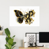 Gold Flower Butterfly met Black Orchid Poster (Thuiskantoor)