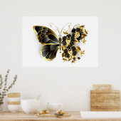 Gold Flower Butterfly met Black Orchid Poster (Keuken)