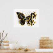 Gold Flower Butterfly met Black Orchid Poster (Keuken)