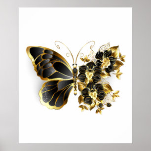 Gold Flower Butterfly met Black Orchid Poster