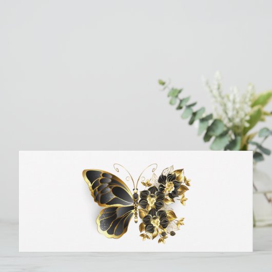 Gold Flower Butterfly met Black Orchid Programmakaart (Staand voorkant)
