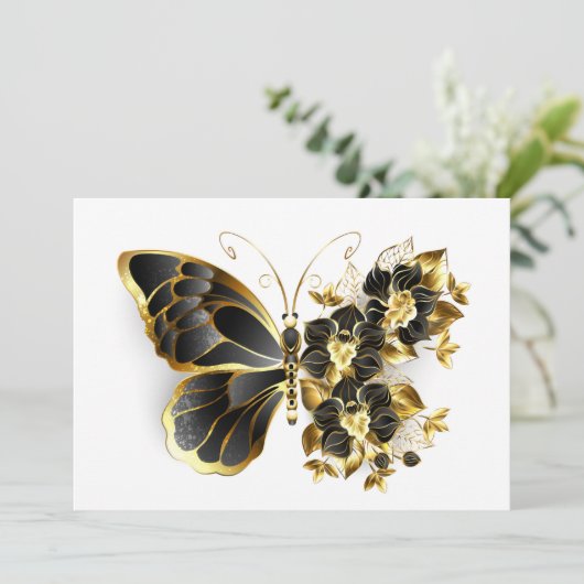 Gold Flower Butterfly met Black Orchid Programmakaart (Staand voorkant)