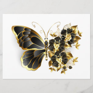 Gold Flower Butterfly met Black Orchid Programmakaart