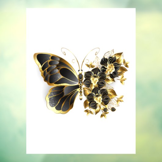 Gold Flower Butterfly met Black Orchid Raamsticker (Vel 3)