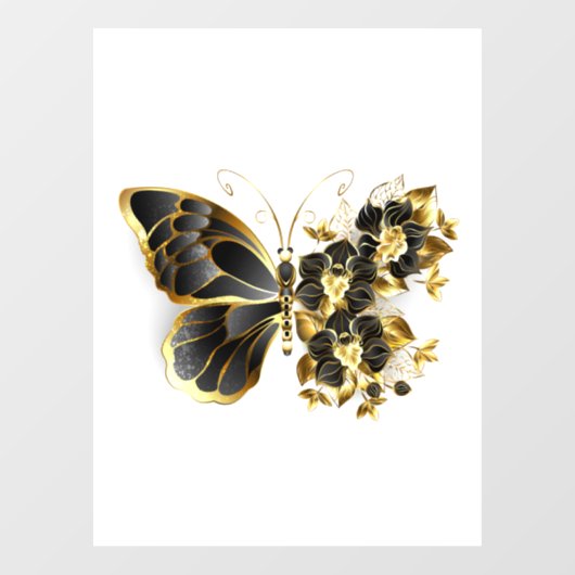 Gold Flower Butterfly met Black Orchid Raamsticker (Vel)