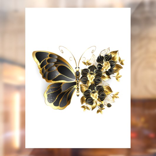 Gold Flower Butterfly met Black Orchid Raamsticker (Vel 2)