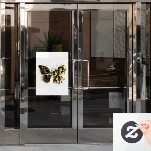 Gold Flower Butterfly met Black Orchid Raamsticker (Kantoordeur)