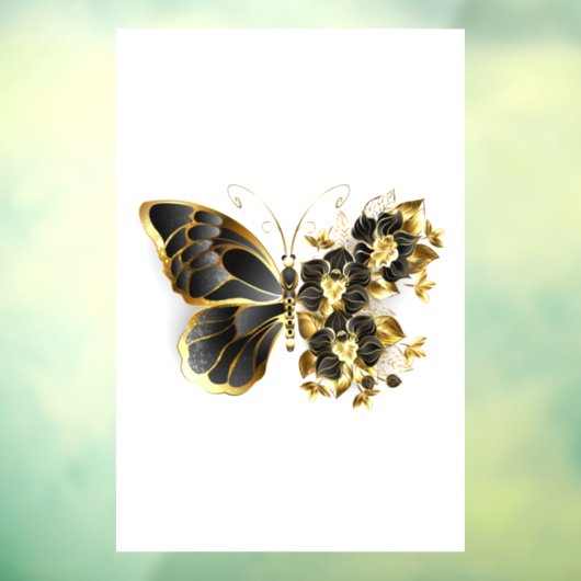 Gold Flower Butterfly met Black Orchid Raamsticker (Vel 3)