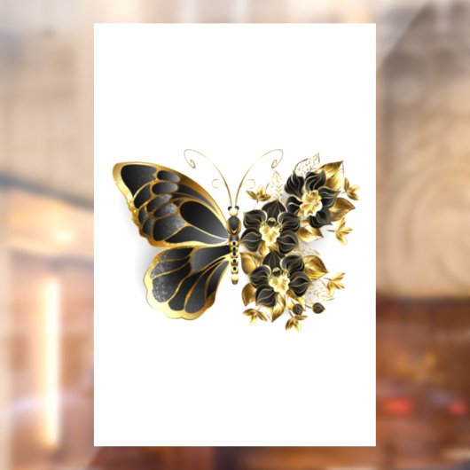Gold Flower Butterfly met Black Orchid Raamsticker (Vel 2)