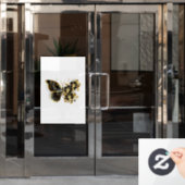 Gold Flower Butterfly met Black Orchid Raamsticker (Kantoordeur)