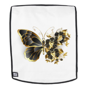 Gold Flower Butterfly met Black Orchid Rugtassen