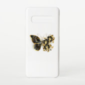 Gold Flower Butterfly met Black Orchid Samsung Galaxy Hoesje (Achterkant)