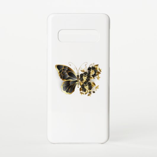 Gold Flower Butterfly met Black Orchid Samsung Galaxy Hoesje (Achterkant)