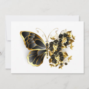 Gold Flower Butterfly met Black Orchid Save The Date