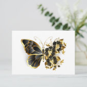 Gold Flower Butterfly met Black Orchid Save The Date (Staand voorkant)