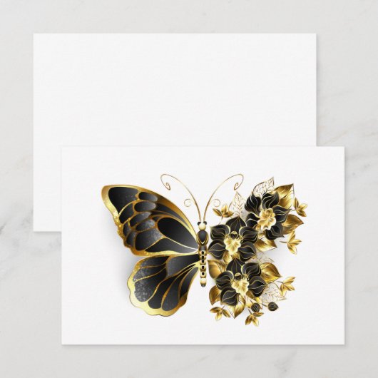 Gold Flower Butterfly met Black Orchid Save The Date (Voorkant / Achterkant)