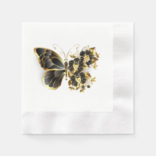 Gold Flower Butterfly met Black Orchid Servet (Voorkant)