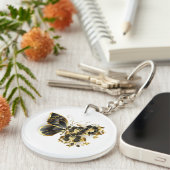 Gold Flower Butterfly met Black Orchid Sleutelhanger (Voorkant Rechts)