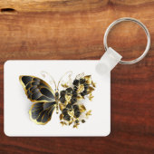 Gold Flower Butterfly met Black Orchid Sleutelhanger (Voorkant)