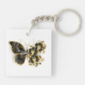 Gold Flower Butterfly met Black Orchid Sleutelhanger (Achterkant)