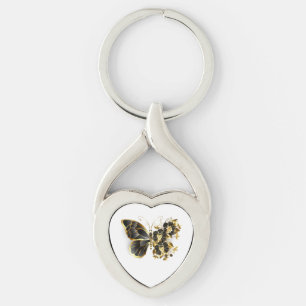 Gold Flower Butterfly met Black Orchid Sleutelhanger