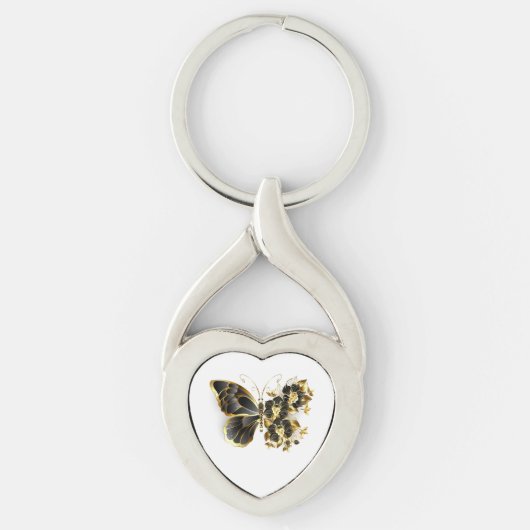 Gold Flower Butterfly met Black Orchid Sleutelhanger (Voorkant)